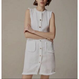 J.CREW Mini Shirtdress Women XS Linen Raw Hem NEW Sleeveless Crisp White BY817